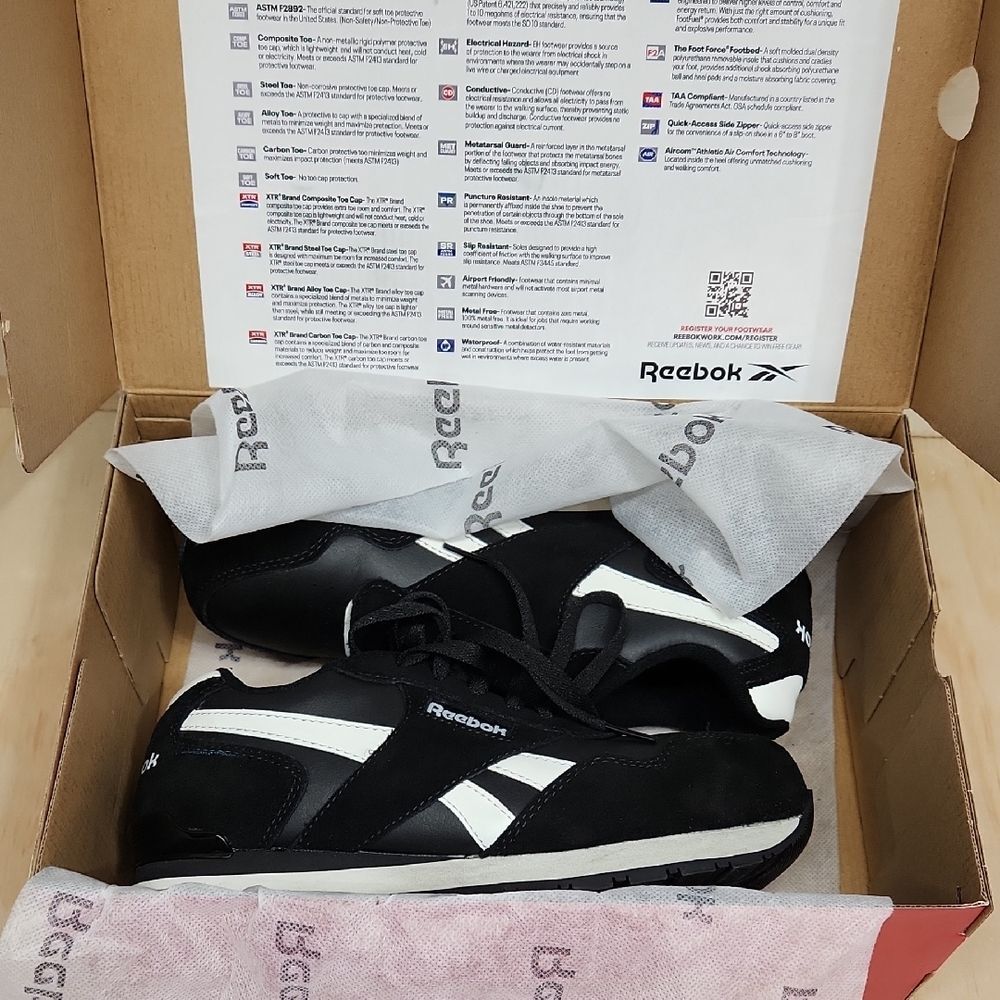 Reebok Harman Work Women 8 Black White Athletic Safety Shoe Comp Toe Sneaker - Picture 9 of 11